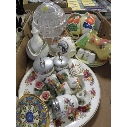 120 - Two trays of assorted ceramics and glass to include figurines