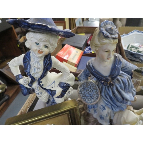 120 - Two trays of assorted ceramics and glass to include figurines