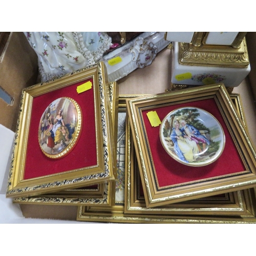 120 - Two trays of assorted ceramics and glass to include figurines