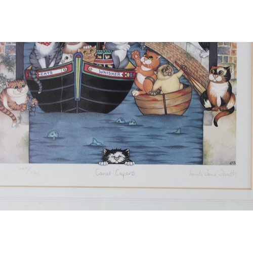 46 - A framed and glazed signed limited edition comical cat print by Linda Jane Smith, No. 349 of 750