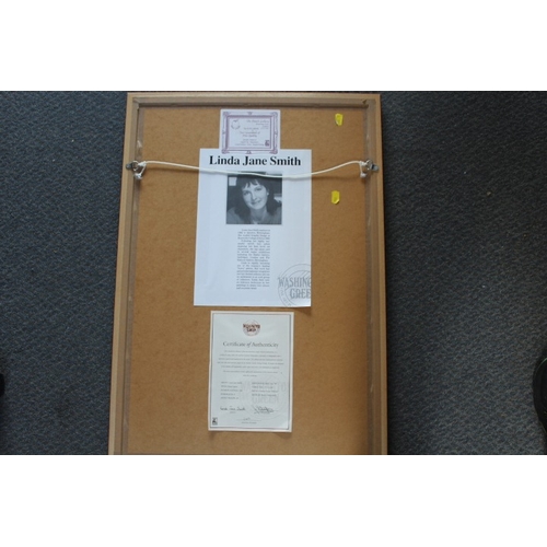 46 - A framed and glazed signed limited edition comical cat print by Linda Jane Smith, No. 349 of 750