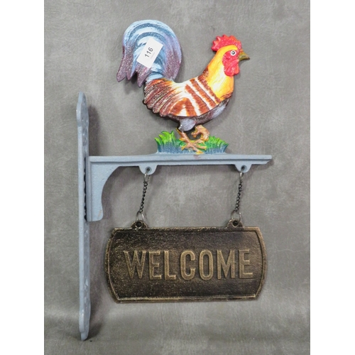 116 - **A vintage cast metal cockerel welcome sign**