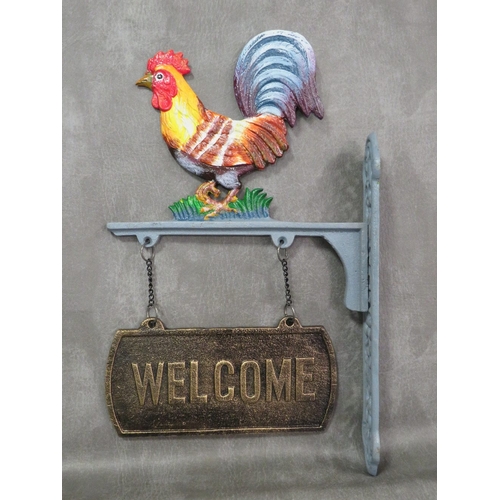 116 - **A vintage cast metal cockerel welcome sign**