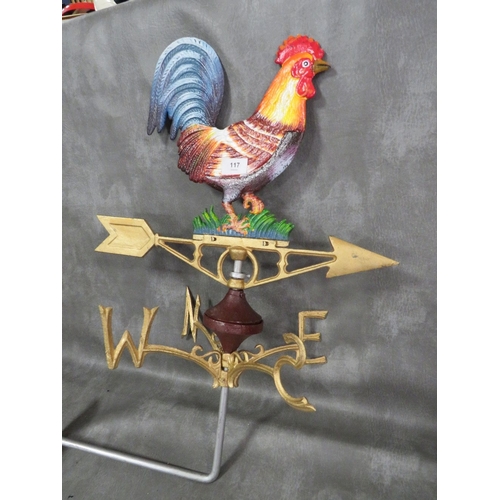 117 - **A vintage cockerel wall mounted weather vane**