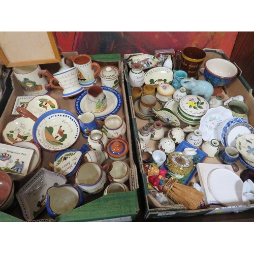123 - Two trays of assorted ceramics to include motto ware etc