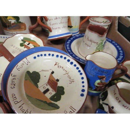 123 - Two trays of assorted ceramics to include motto ware etc