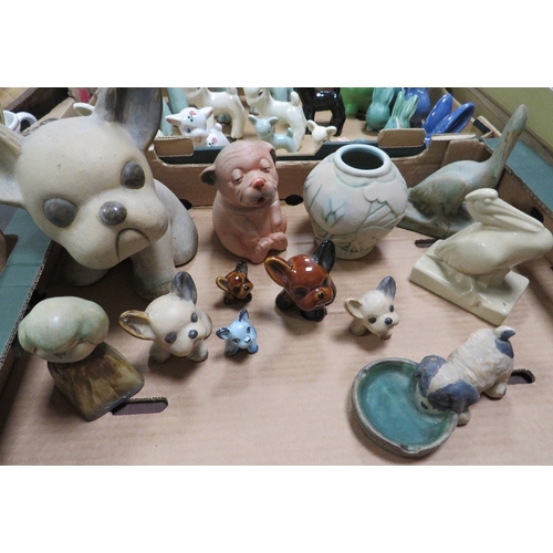 127 - A tray of assorted animal figures to include a Denby Pelican etc