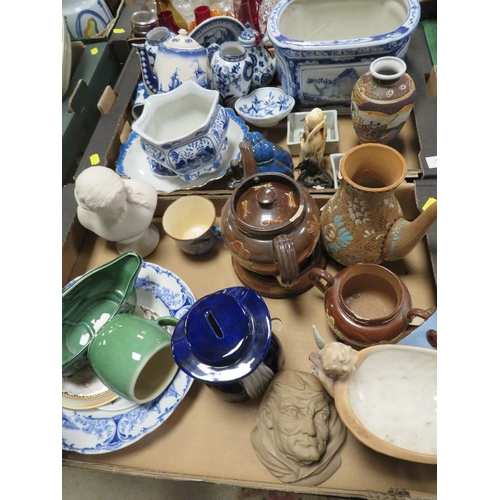 133 - Two trays to include Oriental ceramics, blue & white ware etc