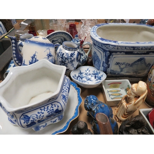 133 - Two trays to include Oriental ceramics, blue & white ware etc