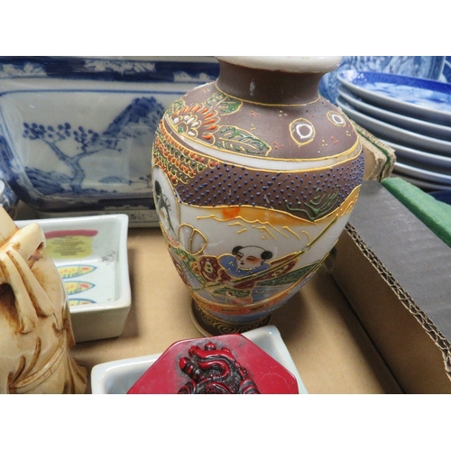 133 - Two trays to include Oriental ceramics, blue & white ware etc