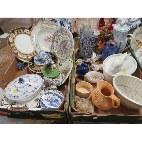 135 - Three trays of assorted ceramics to include cabinet plates etc