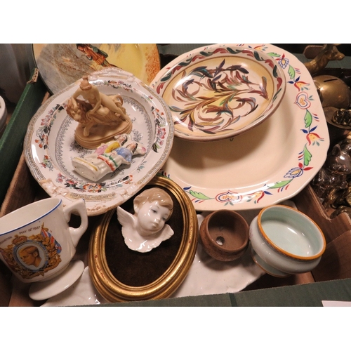 135 - Three trays of assorted ceramics to include cabinet plates etc