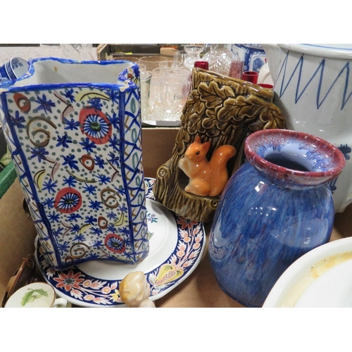 135 - Three trays of assorted ceramics to include cabinet plates etc