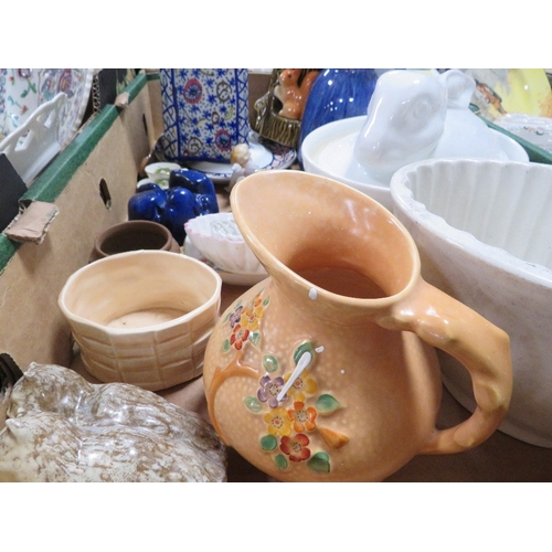 135 - Three trays of assorted ceramics to include cabinet plates etc