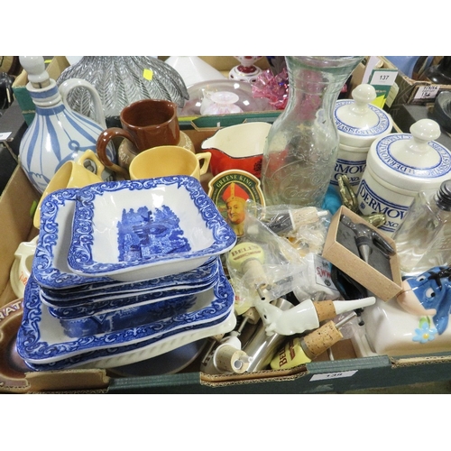 138 - Two trays of ceramics and collectables to include advertising examples