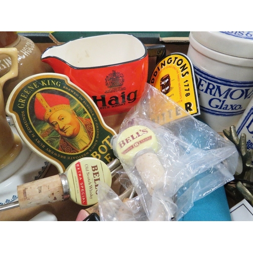 138 - Two trays of ceramics and collectables to include advertising examples