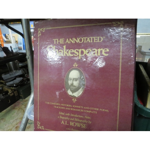 145 - Two boxes of specialist reference books plus two folios of Shakespeare books