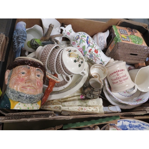 165 - Three trays of china and collectables to include chess set, Aynsley, Radford etc