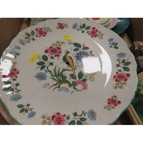 166 - Two trays of assorted ceramics on include Wedgwood jasperware and a Graff floral vase