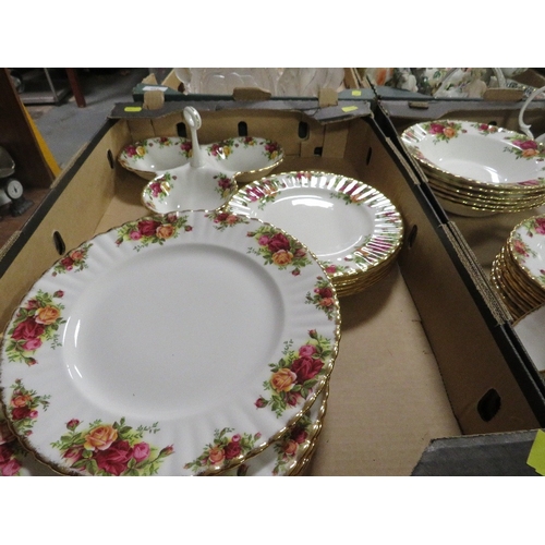 169 - Three trays of Royal Albert Old Country Roses tea and dinner ware