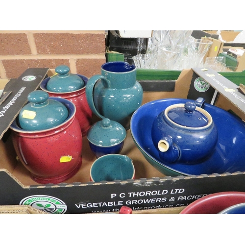 182 - Four assorted trays of assorted Denby tea and dinner ware