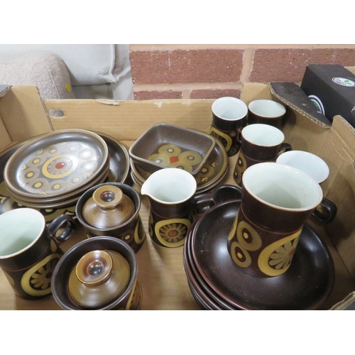 182 - Four assorted trays of assorted Denby tea and dinner ware