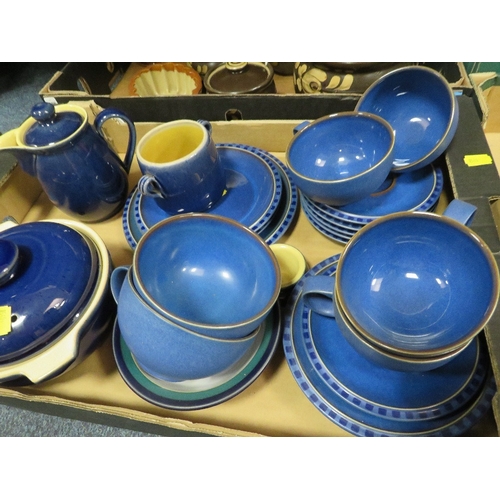 189 - Four trays of assorted Denby tea and dinner ware etc