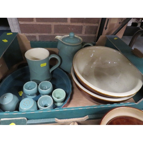 189 - Four trays of assorted Denby tea and dinner ware etc