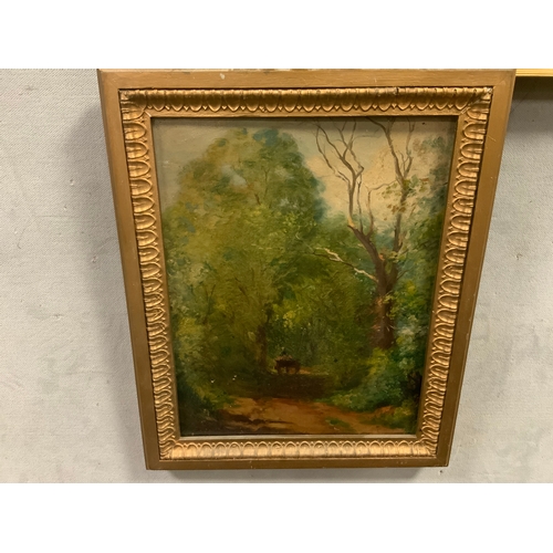 23 - Two 19th century oil on canvases depicting a seated gentleman and a country lane with cart. (2)