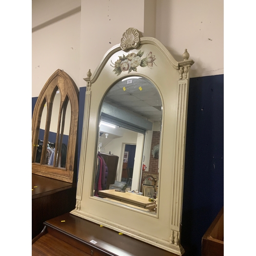 A modern cream floral painted mirror 123 x 81 cm