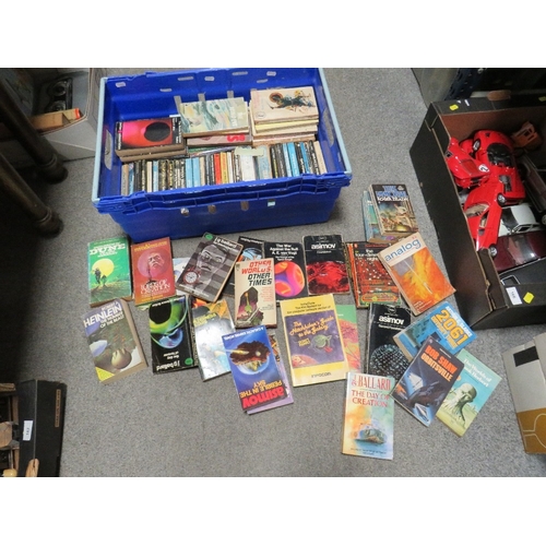 A crate of vintage science fiction paperback books, authors include Ray ...