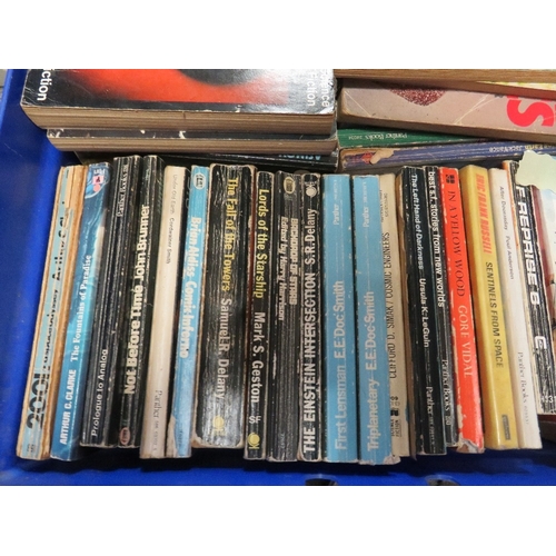 A crate of vintage science fiction paperback books, authors include Ray ...