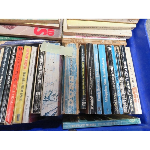 A crate of vintage science fiction paperback books, authors include Ray ...