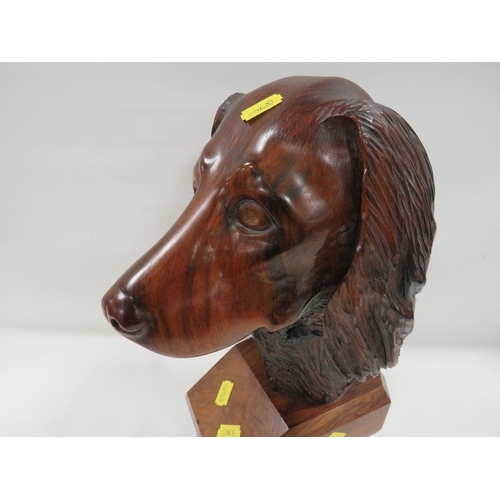 A carved wooden bust of a spaniel / springer spaniel dog