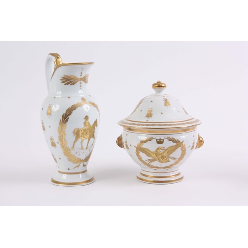 113 - AN EARLY 20TH CENTURY WHITE PORCELAIN AND GILT LIMOGES JUG of baluster form decorated with Napoleon ... 