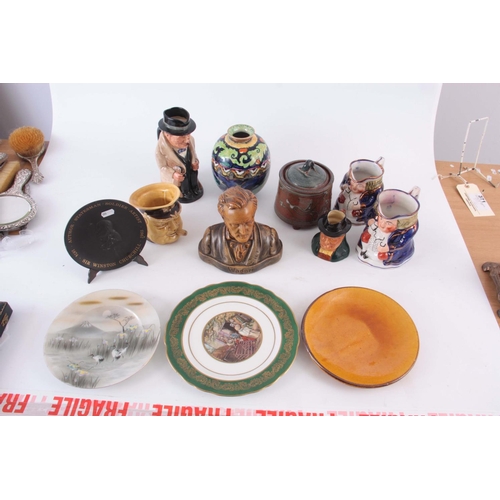 119 - A SELECTION OF POTTERY, including winston chuhhill items, Toby jugs, Churchill royal doulton Toby ju... 