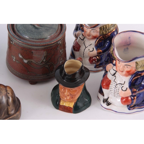 119 - A SELECTION OF POTTERY, including winston chuhhill items, Toby jugs, Churchill royal doulton Toby ju... 