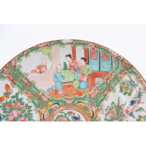 150 - A 19TH CENTURY CHINESE PORCELAIN CANTON FAMILLE ROSE PLATE depicting garden scenes and birds 24.2cm ... 