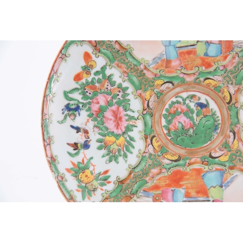 150 - A 19TH CENTURY CHINESE PORCELAIN CANTON FAMILLE ROSE PLATE depicting garden scenes and birds 24.2cm ... 