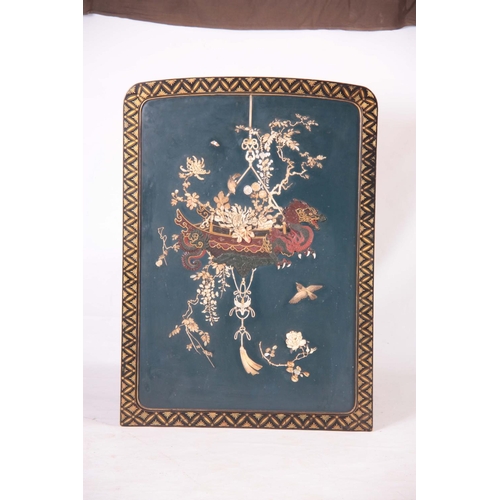 155 - A 19TH CENTURY JAPANESE SHIBAYAMA DOUBLE SIDED LACQUERED SCREEN with mother of pearl and stone flora... 