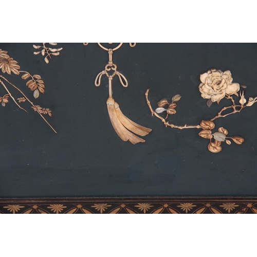 155 - A 19TH CENTURY JAPANESE SHIBAYAMA DOUBLE SIDED LACQUERED SCREEN with mother of pearl and stone flora... 