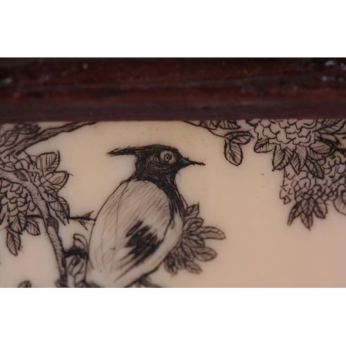 163 - LATE 19th CENTURY ORIENTAL TABLE SCREEN having a pierced rosewood frame enclosing an engraved ivory ... 