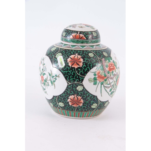 165 - A 19TH CENTURY CHINESE FAMILLE NIOR GINGER JAR, decorated with panels of birds and flowers 19cm high... 