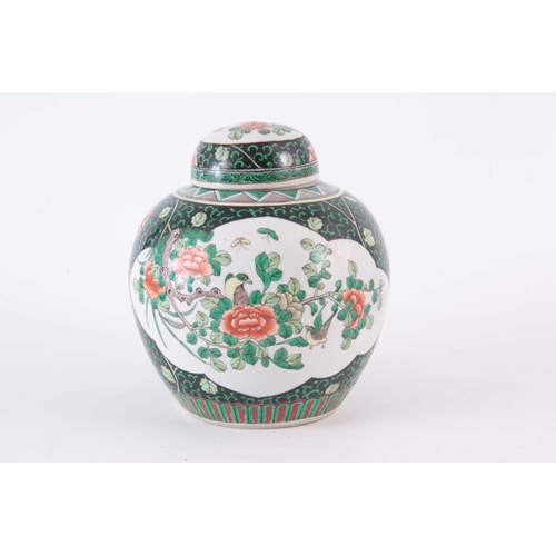 165 - A 19TH CENTURY CHINESE FAMILLE NIOR GINGER JAR, decorated with panels of birds and flowers 19cm high... 