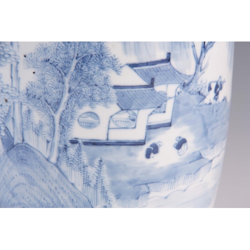 172 - A CHINESE PORCELAIN BLUE AND WHITE VASE with flared neck and bulbous body, decorated with landscape ... 