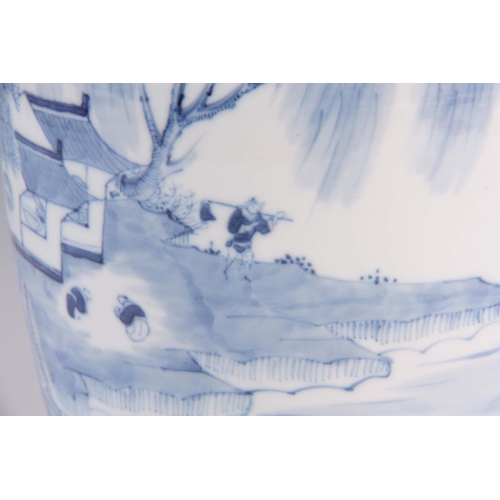 172 - A CHINESE PORCELAIN BLUE AND WHITE VASE with flared neck and bulbous body, decorated with landscape ... 