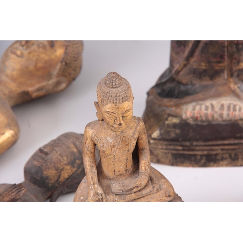 175 - FIVE ANTIQUE CARVED WOOD BUDDHAS