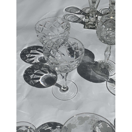 2 - A LARGE COLLECTION OF 20TH CENTURY DRINKING GLASSES including a set of ten baccarat style vine flute... 