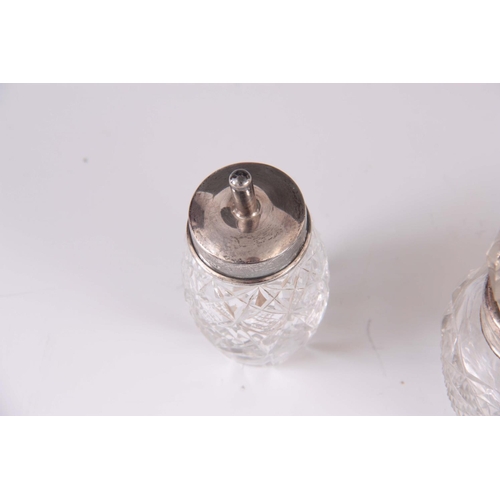 216 - A SELECTION OF 3 CUT GLASS AND SILVER BOTTLES and a silver scent bottle ( 4 )