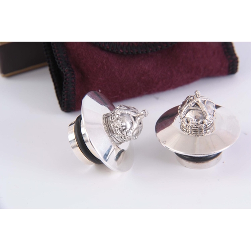 227 - PENHALIGONS SILVER CROWN BOTTLE STOPPERS, 3cm wide..